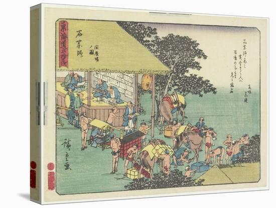 Changing Horses at the Station of Ishiyakushi, 1837-1844-Utagawa Hiroshige-Stretched Canvas