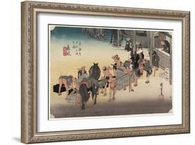 Changing Porters and Horses, Fujieda, C. 1833-Utagawa Hiroshige-Framed Giclee Print