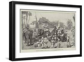 Changing Quarters in Upper Burmah, Baggage Elephants Arriving in Camp-Amedee Forestier-Framed Giclee Print