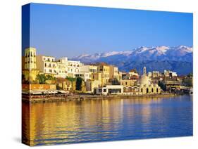 Chania Waterfront and Mountains in Background, Chania, Crete, Greece, Europe-Marco Simoni-Stretched Canvas