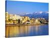 Chania Waterfront and Mountains in Background, Chania, Crete, Greece, Europe-Marco Simoni-Stretched Canvas