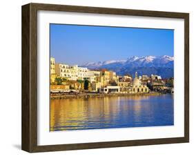 Chania Waterfront and Mountains in Background, Chania, Crete, Greece, Europe-Marco Simoni-Framed Photographic Print