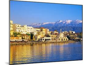 Chania Waterfront and Mountains in Background, Chania, Crete, Greece, Europe-Marco Simoni-Mounted Photographic Print
