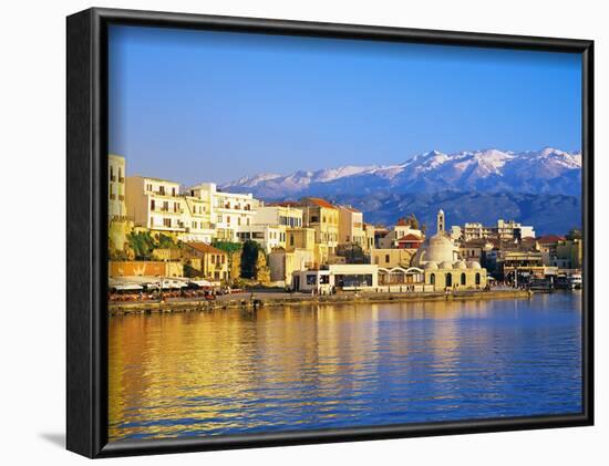 Chania Waterfront and Mountains in Background, Chania, Crete, Greece, Europe-Marco Simoni-Framed Photographic Print