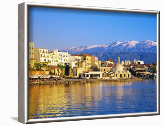 Chania Waterfront and Mountains in Background, Chania, Crete, Greece, Europe-Marco Simoni-Framed Photographic Print