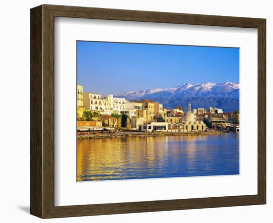 Chania Waterfront and Mountains in Background, Chania, Crete, Greece, Europe-Marco Simoni-Framed Photographic Print