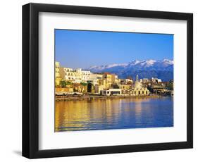 Chania Waterfront and Mountains in Background, Chania, Crete, Greece, Europe-Marco Simoni-Framed Photographic Print