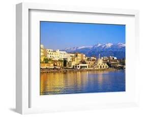 Chania Waterfront and Mountains in Background, Chania, Crete, Greece, Europe-Marco Simoni-Framed Photographic Print