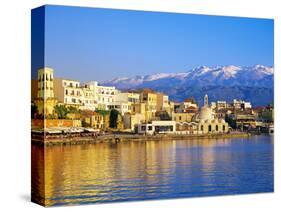 Chania Waterfront and Mountains in Background, Chania, Crete, Greece, Europe-Marco Simoni-Stretched Canvas