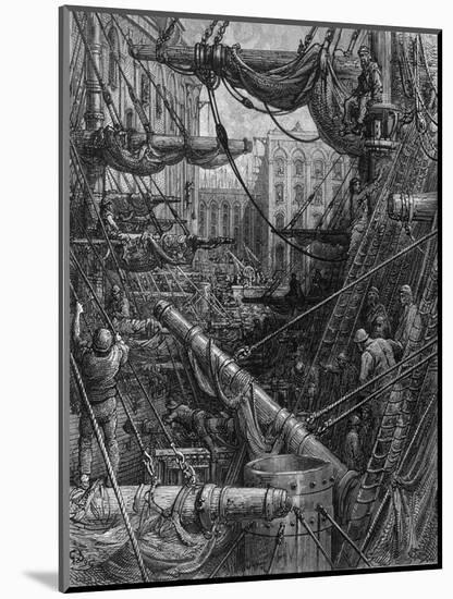 Chaotic Scene of Ships Dockers and Warehouses-Gustave Doré-Mounted Photographic Print