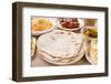 Chapatti Roti, Curry Chicken, Biryani Rice, Salad, Masala Milk Tea and Papadom. Indian Food on Dini-szefei-Framed Photographic Print