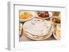 Chapatti Roti, Curry Chicken, Biryani Rice, Salad, Masala Milk Tea and Papadom. Indian Food on Dini-szefei-Framed Photographic Print