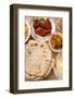 Chapatti Roti, Curry Chicken, Biryani Rice, Salad, Masala Milk Tea and Papadom. Indian Food on Dini-szefei-Framed Photographic Print