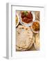 Chapatti Roti, Curry Chicken, Biryani Rice, Salad, Masala Milk Tea and Papadom. Indian Food on Dini-szefei-Framed Photographic Print