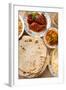 Chapatti Roti, Curry Chicken, Biryani Rice, Salad, Masala Milk Tea and Papadom. Indian Food on Dini-szefei-Framed Photographic Print