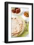 Chapatti Roti or Flat Bread, Curry Chicken and Dhal. Indian Food on Dining Table.-szefei-Framed Photographic Print