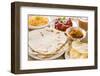 Chapatti Roti or Flat Bread, Curry Chicken, Biryani Rice, Salad, Masala Milk Tea and Papadom. India-szefei-Framed Photographic Print