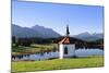 Chapel at Hergratsrieder See Lake with Allgau Alps-Markus Lange-Mounted Photographic Print