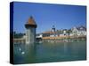 Chapel Bridge and Water Tower with the City of Lucerne Beyond, Switzerland, Europe-Rainford Roy-Stretched Canvas