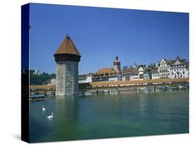Chapel Bridge and Water Tower with the City of Lucerne Beyond, Switzerland, Europe-Rainford Roy-Stretched Canvas