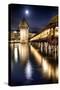 Chapel Bridge Night Scenic, Lucerne, Switzerland-George Oze-Stretched Canvas