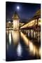 Chapel Bridge Night Scenic, Lucerne, Switzerland-George Oze-Stretched Canvas