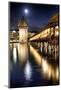 Chapel Bridge Night Scenic, Lucerne, Switzerland-George Oze-Mounted Photographic Print