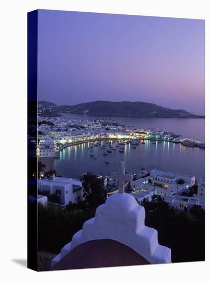 Chapel & Mykonos Town at Night, Greece-Walter Bibikow-Stretched Canvas