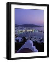 Chapel & Mykonos Town at Night, Greece-Walter Bibikow-Framed Photographic Print
