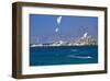 Chapel on the Island of Isidoros Parthenos with Kite Sufers on the Beach in Mikri Vigla, Greece-null-Framed Art Print