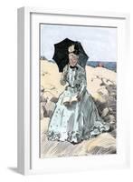 Chaperone Discreetly Reading a Book at the Beach, Circa 1900-null-Framed Giclee Print