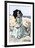 Chaperone Discreetly Reading a Book at the Beach, Circa 1900-null-Framed Giclee Print