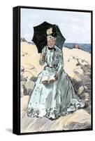 Chaperone Discreetly Reading a Book at the Beach, Circa 1900-null-Framed Stretched Canvas