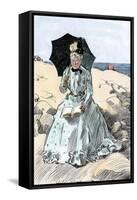 Chaperone Discreetly Reading a Book at the Beach, Circa 1900-null-Framed Stretched Canvas