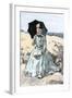 Chaperone Discreetly Reading a Book at the Beach, Circa 1900-null-Framed Giclee Print