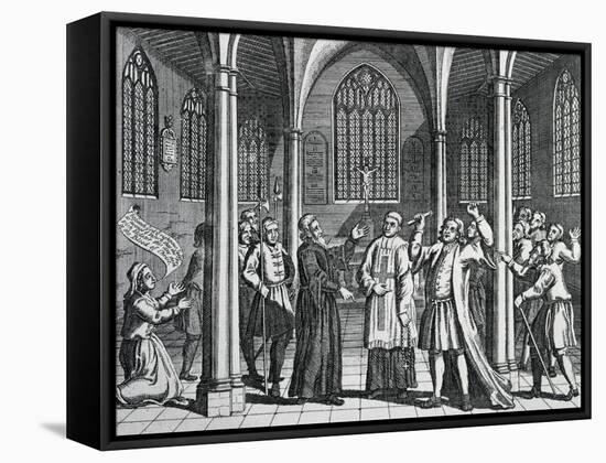 Chaplain Rowland Taylor Cautions Papist Priest Who Is About to Celebrate Mass in Church of Hadley-null-Framed Stretched Canvas