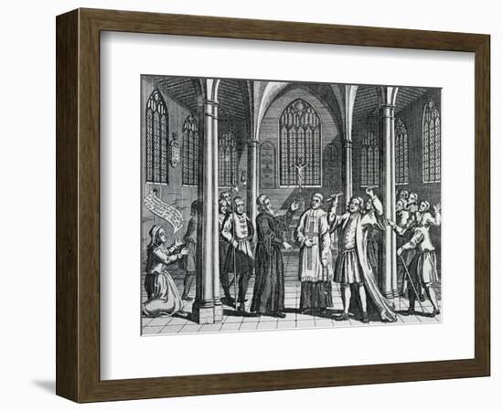 Chaplain Rowland Taylor Cautions Papist Priest Who Is About to Celebrate Mass in Church of Hadley-null-Framed Giclee Print