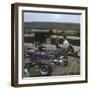 Chapman and Clark Outside the Lotus Team Bus, French Grand Prix, Clermont-Ferrand, France, 1965-null-Framed Photographic Print