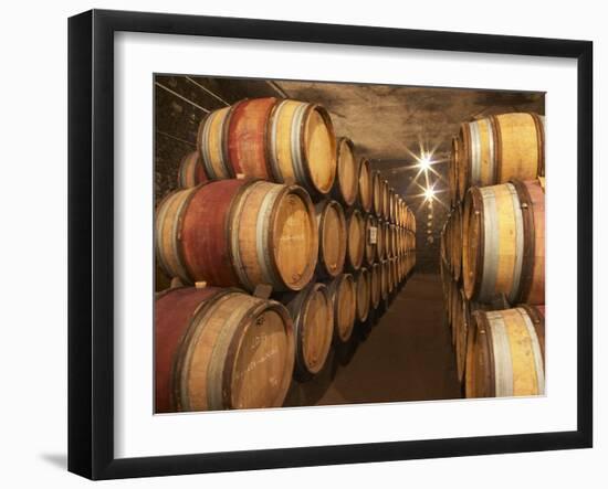 Chapoutier Winery's Barrel Aging Cellar with Oak Casks, Domaine M Chapoutier, Tain L'Hermitage-Per Karlsson-Framed Photographic Print