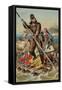 Character from Robinson Crusoe Riding on Raft-null-Framed Stretched Canvas