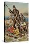 Character from Robinson Crusoe Riding on Raft-null-Stretched Canvas