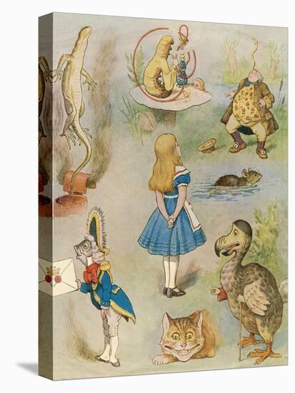 Characters from 'Alice in Wonderland' (Colour Engraving)-John Tenniel-Stretched Canvas