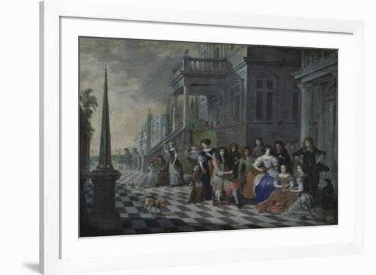 Characters Making Music in Front of a Palace, 1672 (Oil on Canvas)-Hieronymus Janssens-Framed Giclee Print