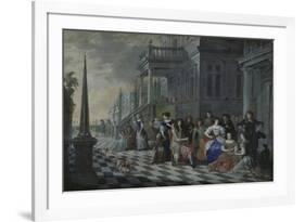 Characters Making Music in Front of a Palace, 1672 (Oil on Canvas)-Hieronymus Janssens-Framed Giclee Print