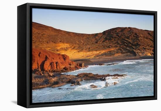 Charco de los Clicos lake at sunset, bay of El Golfo, Lanzarote, Canary Islands, Spain, Atlantic-Markus Lange-Framed Stretched Canvas