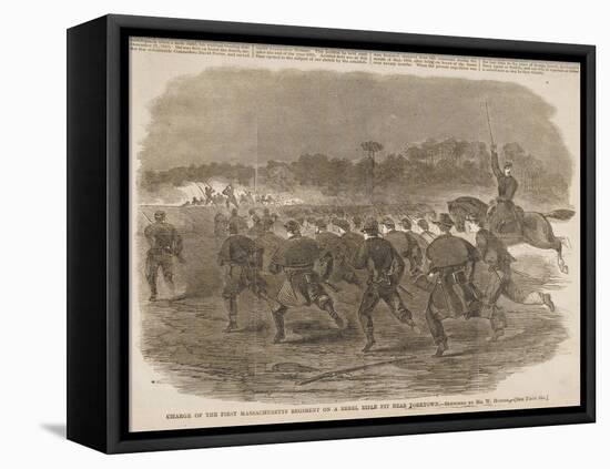 Charge of the First Massachusetts Regiment on a Rebel Rifle Pit Near Yorktown-Winslow Homer-Framed Stretched Canvas