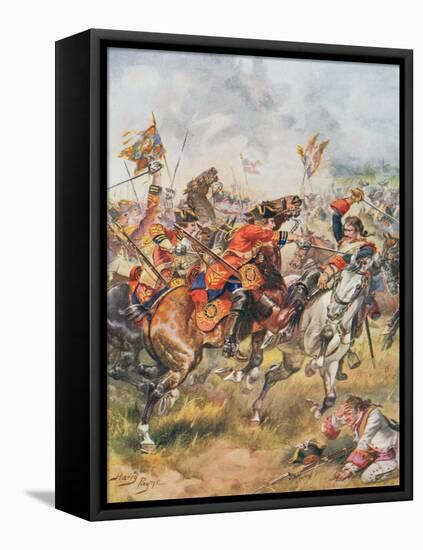 Charge of the Third Dragoons from 'Glorious Battles of English History' by Major C.H. Wylly, 1920S-Henry A. Payne-Framed Stretched Canvas