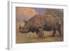 Charging Indian Rhinoceros-null-Framed Art Print