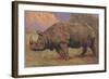 Charging Indian Rhinoceros-null-Framed Art Print