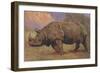 Charging Indian Rhinoceros-null-Framed Art Print